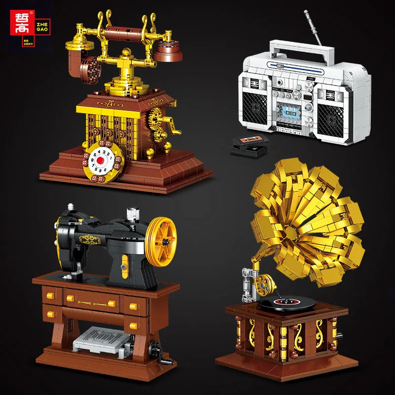 Classic Retro Mini Telephone Phonograph Building Blocks Radio Sewing Machine Model Assembly Brick Toys For Christmas Gift 
Classic Retro Mini Telephone Phonograph Building Blocks Radio Sewing Machine Model Assembly Brick Toys For Christmas Gift