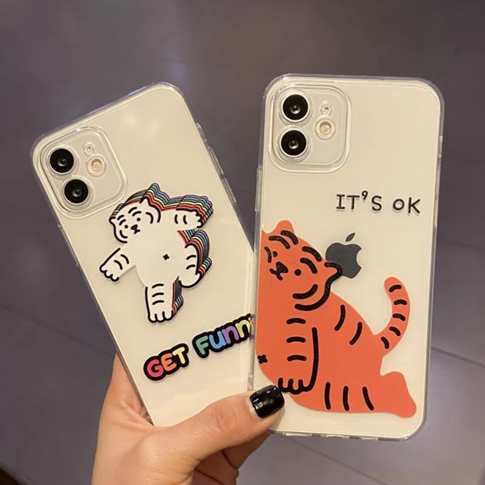 Чехол для телефона с забавным тигром iphone 11 12 mini Pro Max XS X XR 7 8 plus мягкий прозрачный
