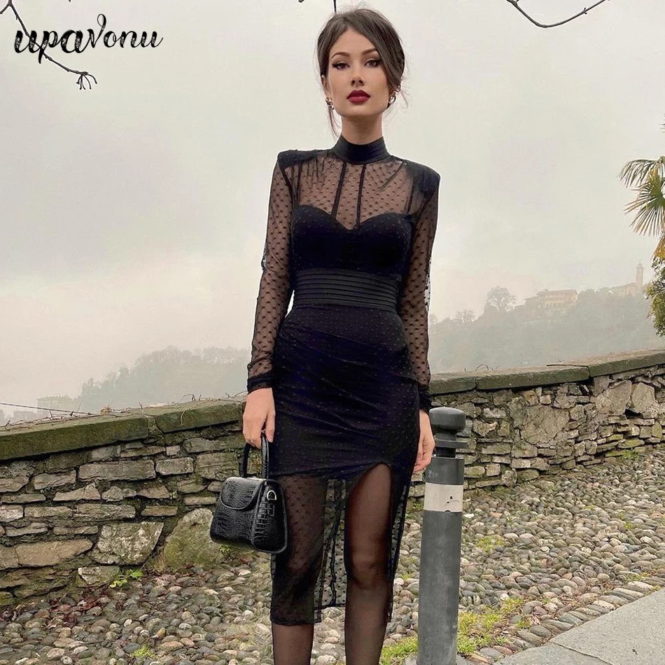 Free Shipping Polka Dot Lace Bandage Dress 2021Sexy Stand Collar Long Sleeve Perspective Bodycon Split Dress Club Party Vestido
Free Shipping Polka Dot Lace Bandage Dress 2021Sexy Stand Collar Long Sleeve Perspective Bodycon Split Dress Club Party Vestido
