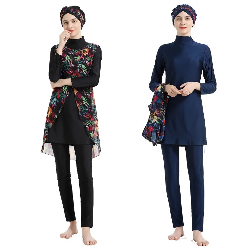 High Quality Muslim Full Cover Swimwear Women's Fashion Split Printed Beach Swimsuit Set Conservative Islamic Burkini | Спорт и