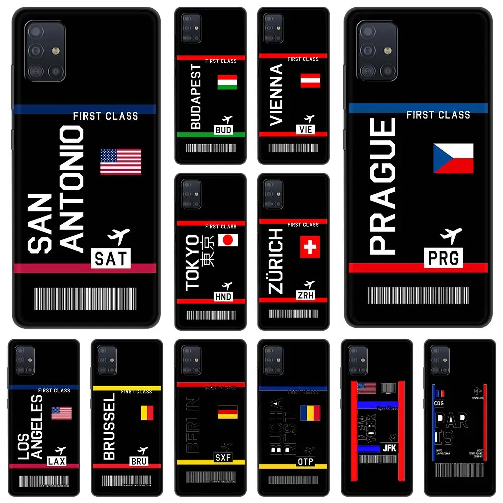 

Travel New York Airplane Ticket Phone Case For Samsung Galaxy A51 A71 A21S A12 A11 A31 A41 A72 A01 A03s A52 A32 A22 A13 5G Cover