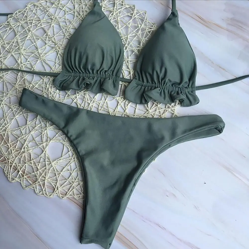 70% Hot Sell Bikini Push Up Ruffle Padded Bra Low Cut Thong Two Piece Bathing Suit for Summer
70% Hot Sell Bikini Push Up Ruffle Padded Bra Low Cut Thong Two Piece Bathing Suit for Summer
