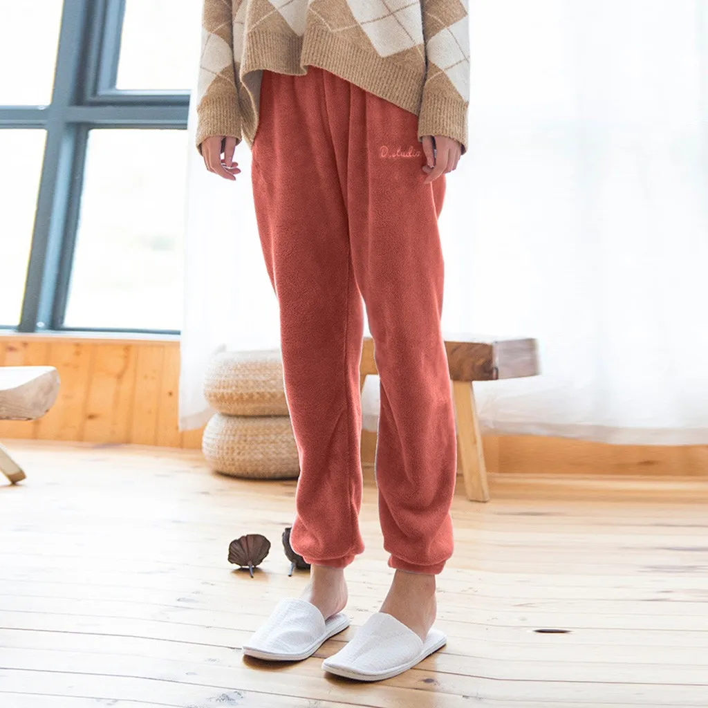 Fall Winter New Fairy Soft Warm Pants Coral Fleece Velvet Casual Loose Lazy Sleep Sweatpants Trousers Women#es | Женская одежда