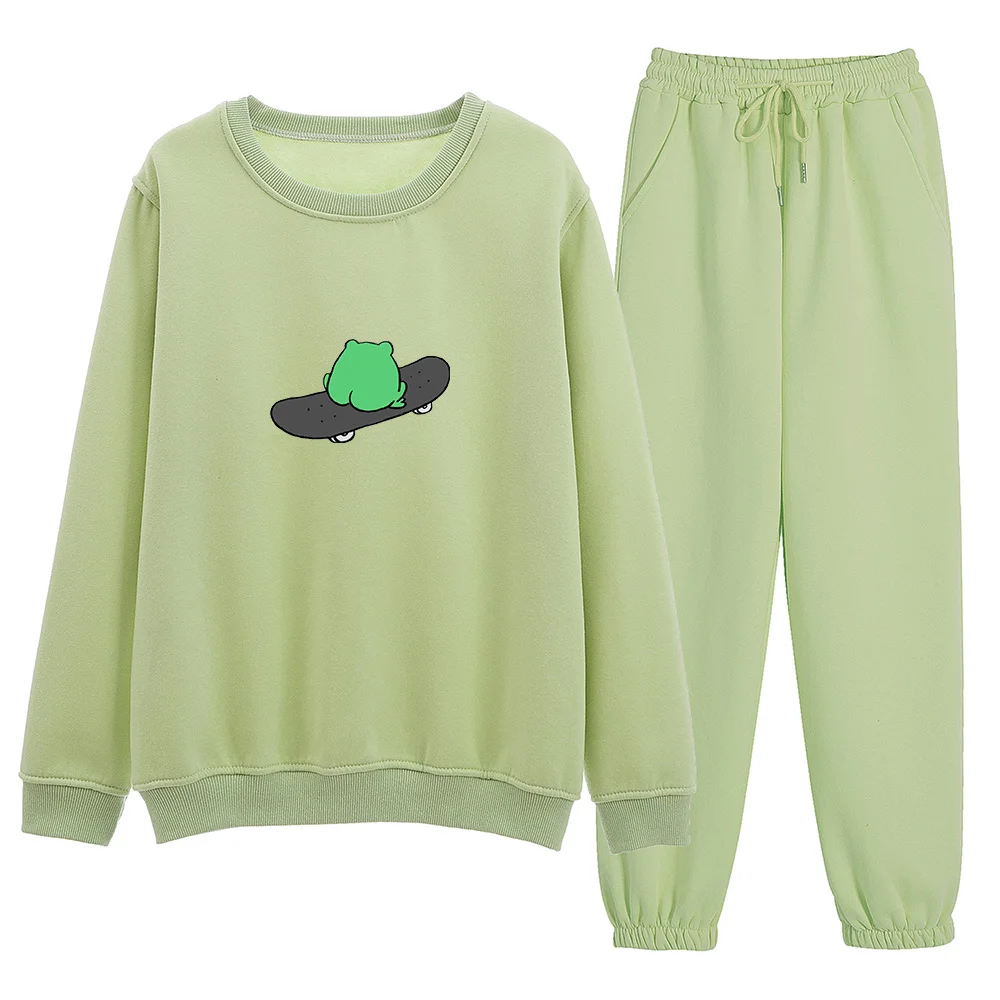Женский хлопковый костюм с лягушкой на скейтборде, осенний костюм из двух предметов, милые толстовки с длинным рукавом, спортивные штаны
Женский хлопковый костюм с лягушкой на скейтборде, осенний костюм из двух предметов, милые толстовки с длинным рукавом, спортивные штаны