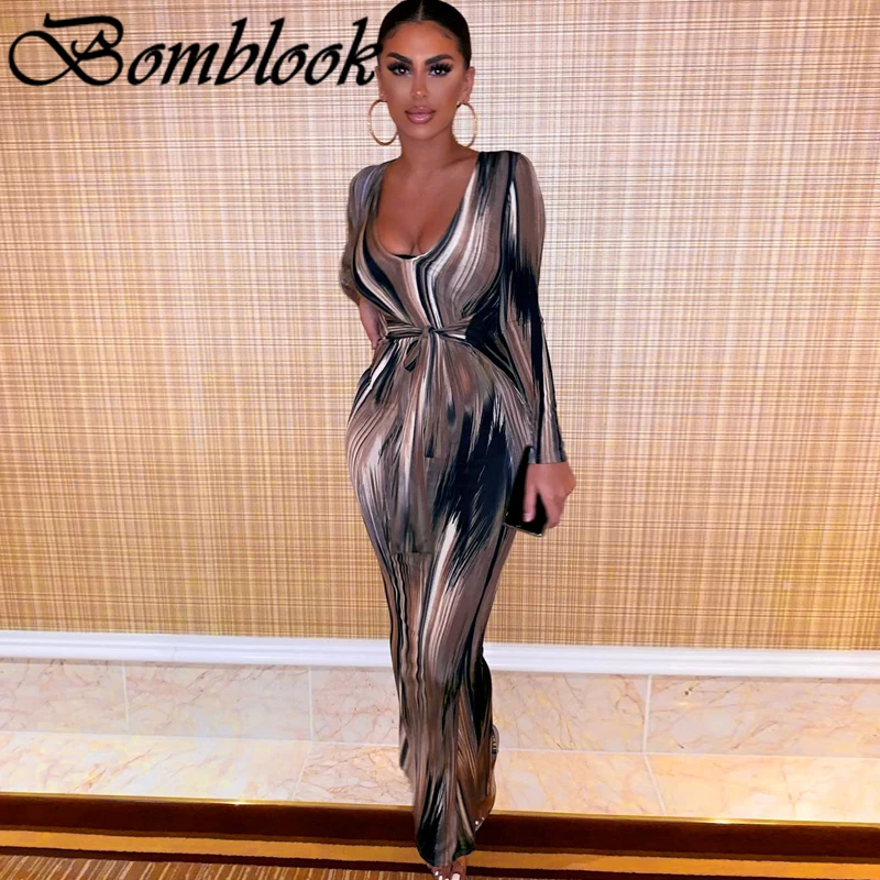 Bomblook Sexy Party Club Bodycon Dresses For Women 2021 Autumn Striped Deep V-neck Long Sleeve Lace Up Midi Dress Female Outfits 
Bomblook Sexy Party Club Bodycon Dresses For Women 2021 Autumn Striped Deep V-neck Long Sleeve Lace Up Midi Dress Female Outfits
