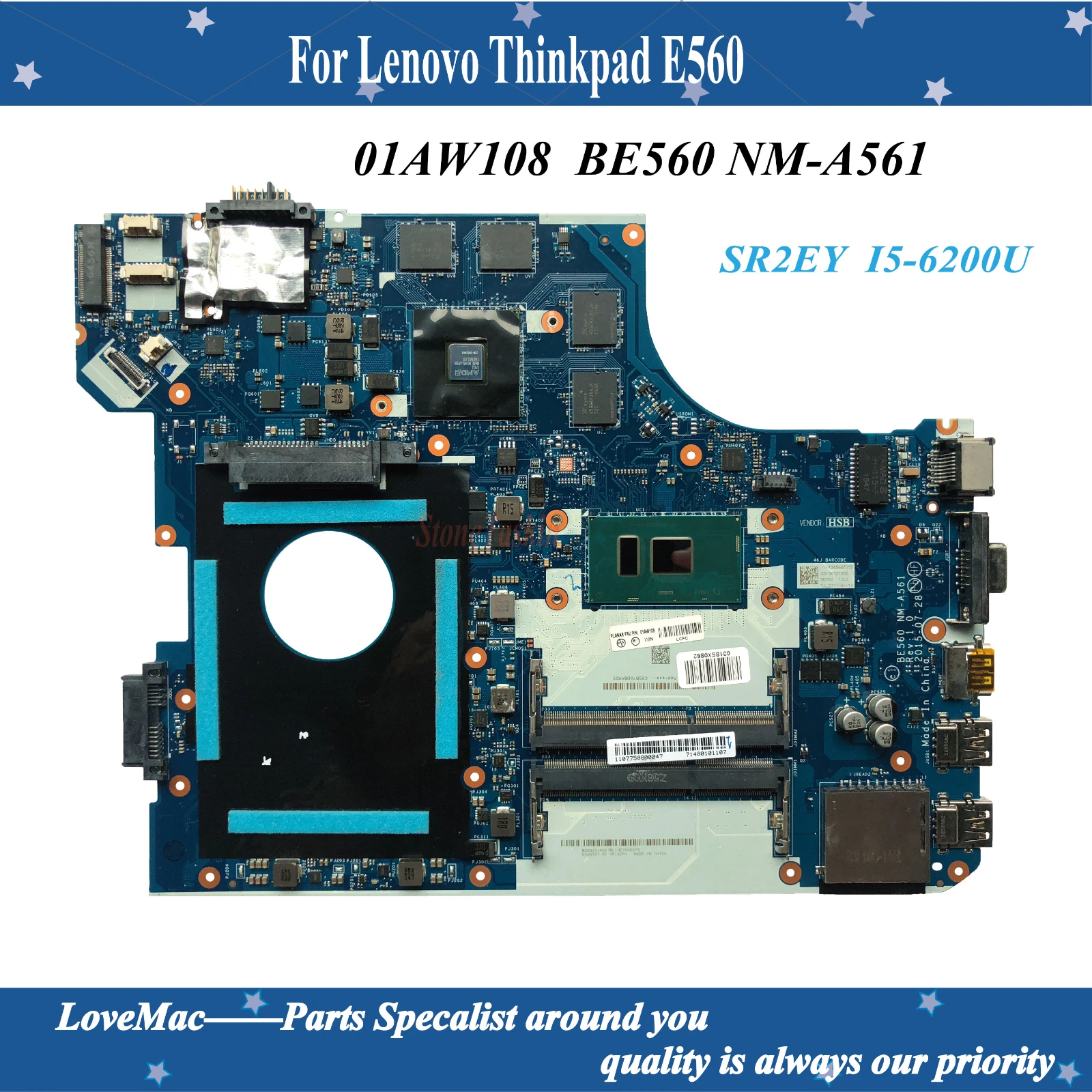 High quality FRU 01AW108 For Lenovo Thinkpad E560 Notebook Mainboard BE560 NM-A561 SR2EY I5-6200U DDR3 100% tested
High quality FRU 01AW108 For Lenovo Thinkpad E560 Notebook Mainboard BE560 NM-A561 SR2EY I5-6200U DDR3 100% tested