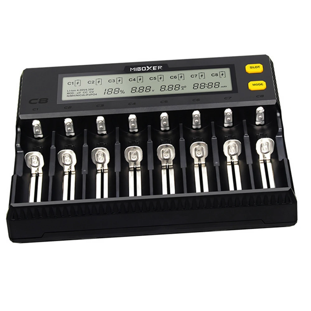 8 Slots MiBOXER C8 Intelligent Battery Charger LCD Display for Li-ion LiFePO4 Ni-MH Ni-Cd AA 21700 20700 26650 18650 17670 RCR12
8 Slots MiBOXER C8 Intelligent Battery Charger LCD Display for Li-ion LiFePO4 Ni-MH Ni-Cd AA 21700 20700 26650 18650 17670 RCR12