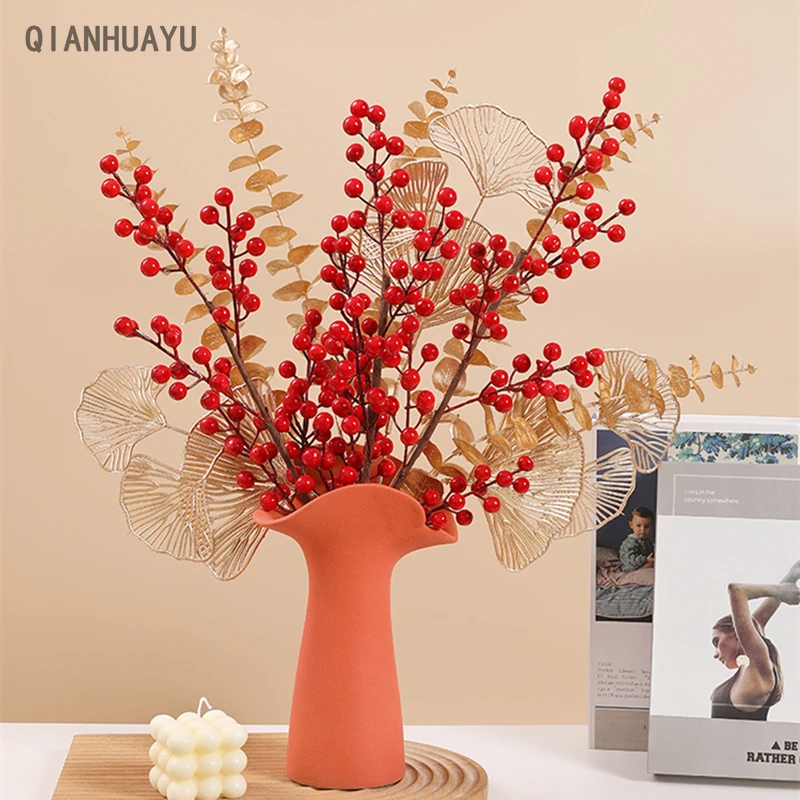 Golden Eucalyptus Leaf Artificial Red Berry Flower For Home Wedding Living Room Table Arrange Party Decor Vase Plant Accessories
Golden Eucalyptus Leaf Artificial Red Berry Flower For Home Wedding Living Room Table Arrange Party Decor Vase Plant Accessories
