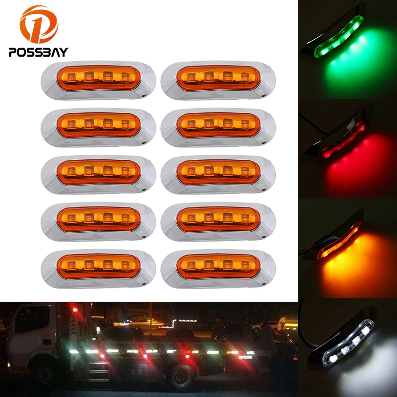 

POSSBAY 10Pcs 10-30V Side Maker Lights 4LED Indicator Lamp Waterproof Trailer Lamps Yellow/Red/White/Green Lorry Warning Bulbs