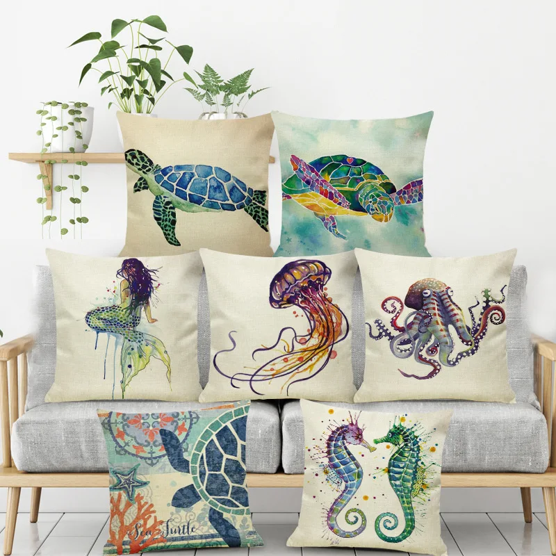 Mediterranean Style Linen Cartoon Sofa Pillowcase Turtle Seahorse Outdoor Garden Cushions Cover Household Goods Room Decoration
Mediterranean Style Linen Cartoon Sofa Pillowcase Turtle Seahorse Outdoor Garden Cushions Cover Household Goods Room Decoration