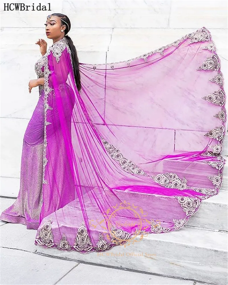 Purple Mermaid Muslim Evening Dress With Cloak Long Sleeves Glitter Appliques Tulle Special Occasion Dresses Plus Size Prom Gown
Purple Mermaid Muslim Evening Dress With Cloak Long Sleeves Glitter Appliques Tulle Special Occasion Dresses Plus Size Prom Gown