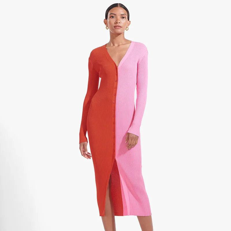 Women New Splice V-Neck Long Sleeve Commuter Color Matching Button High Waist Long Dress Ladies Split Irregular Pullover Dress
Women New Splice V-Neck Long Sleeve Commuter Color Matching Button High Waist Long Dress Ladies Split Irregular Pullover Dress