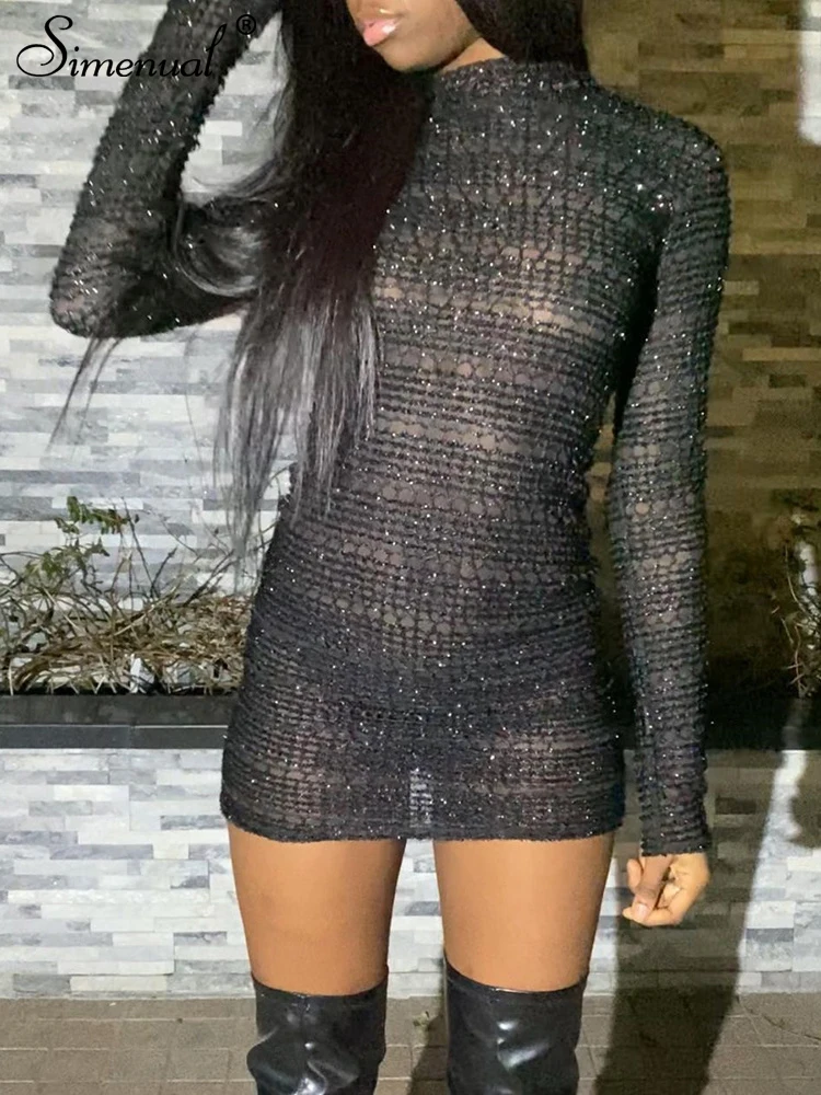 Simenual Mock Neck Glitter Hollow Out Mini Dresses Sexy Hot Night Partywear Birthday Outfit For Women Tight Bodycon Dress Black
Simenual Mock Neck Glitter Hollow Out Mini Dresses Sexy Hot Night Partywear Birthday Outfit For Women Tight Bodycon Dress Black