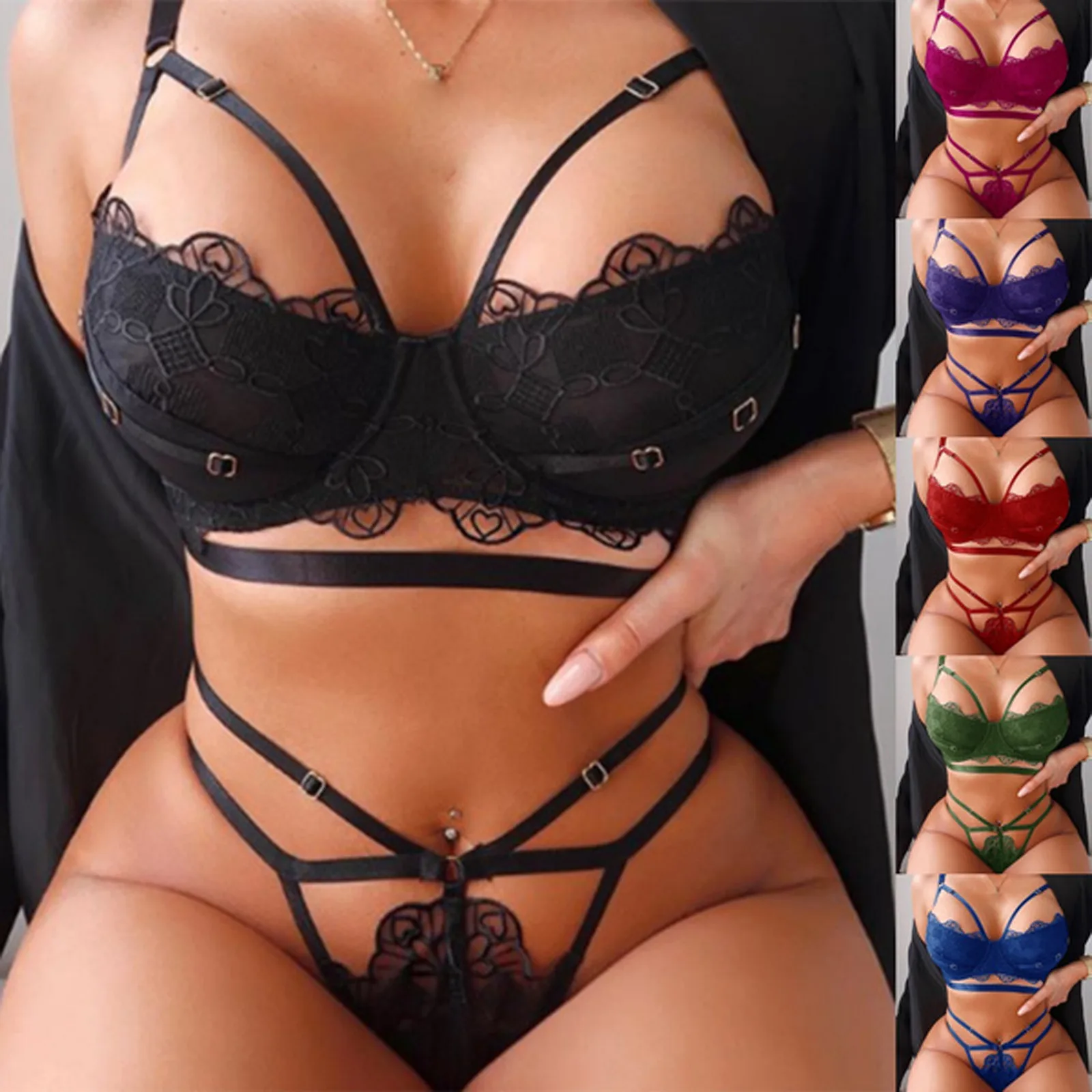 Bra + thong Ladies Fashion Sexy Water-soluble Lace Underwear Bandage Three-Point Set women lingerie sets French Gentle tie
Bra + thong Ladies Fashion Sexy Water-soluble Lace Underwear Bandage Three-Point Set women lingerie sets French Gentle tie