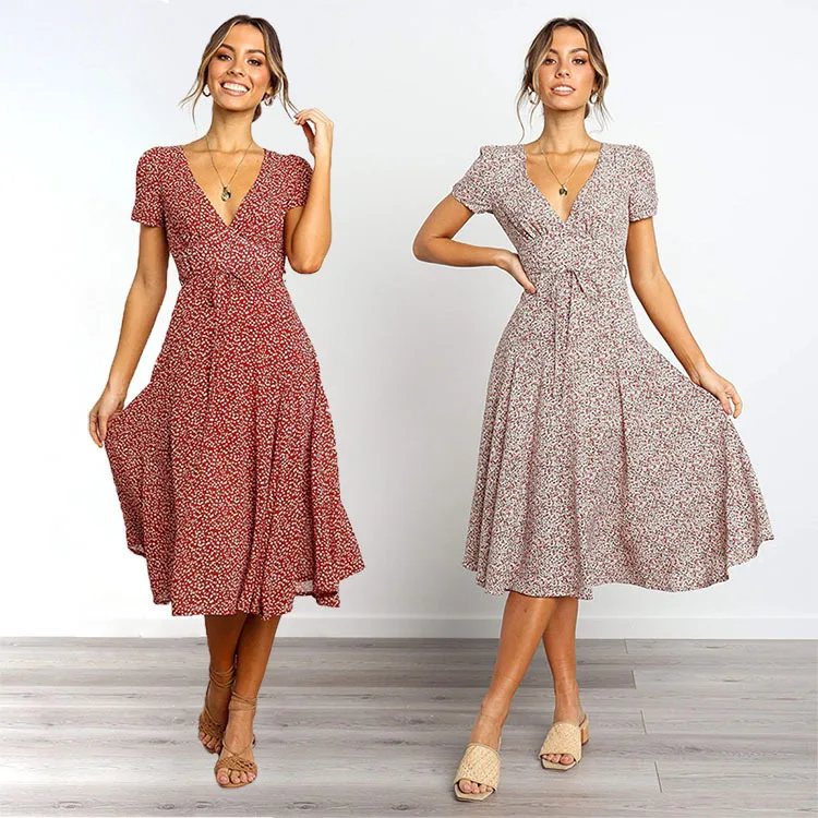 Floral Print Dress Women Elegant Party Beach Midi Dresses Summer V-Neck High Waist Casual Slim Pleated Vintage Vestido 
Floral Print Dress Women Elegant Party Beach Midi Dresses Summer V-Neck High Waist Casual Slim Pleated Vintage Vestido
