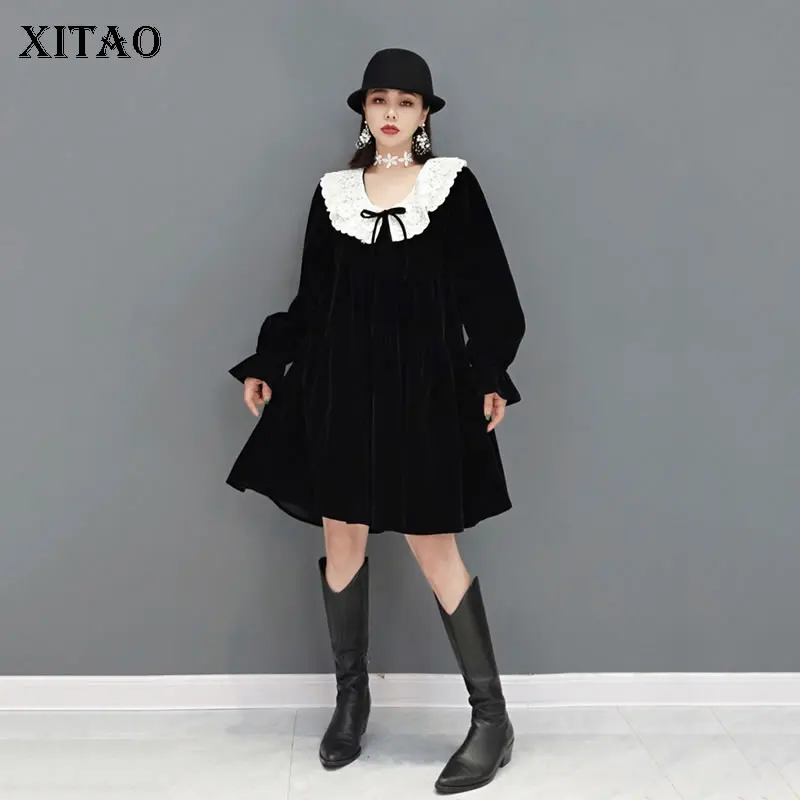 Новое осеннее платье XITAO, модное винтажное золотистое бархатное платье с кукольным воротником, Бандажное платье с открытой спиной, 2021 базов... 
Новое осеннее платье XITAO, модное винтажное золотистое бархатное платье с кукольным воротником, Бандажное платье с открытой спиной, 2021 базов...