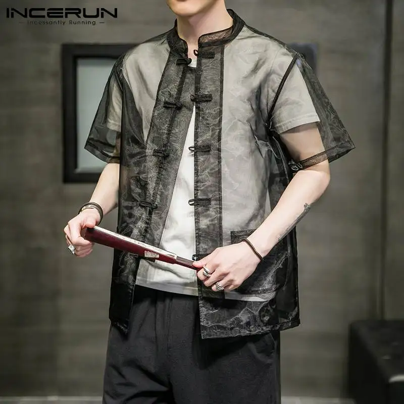 2021 Men Mesh Shirt See Through Sexy Mandarin Collar Chinese Style Tops Short Sleeve Button Streetwear Casual Camisas INCERUN
2021 Men Mesh Shirt See Through Sexy Mandarin Collar Chinese Style Tops Short Sleeve Button Streetwear Casual Camisas INCERUN