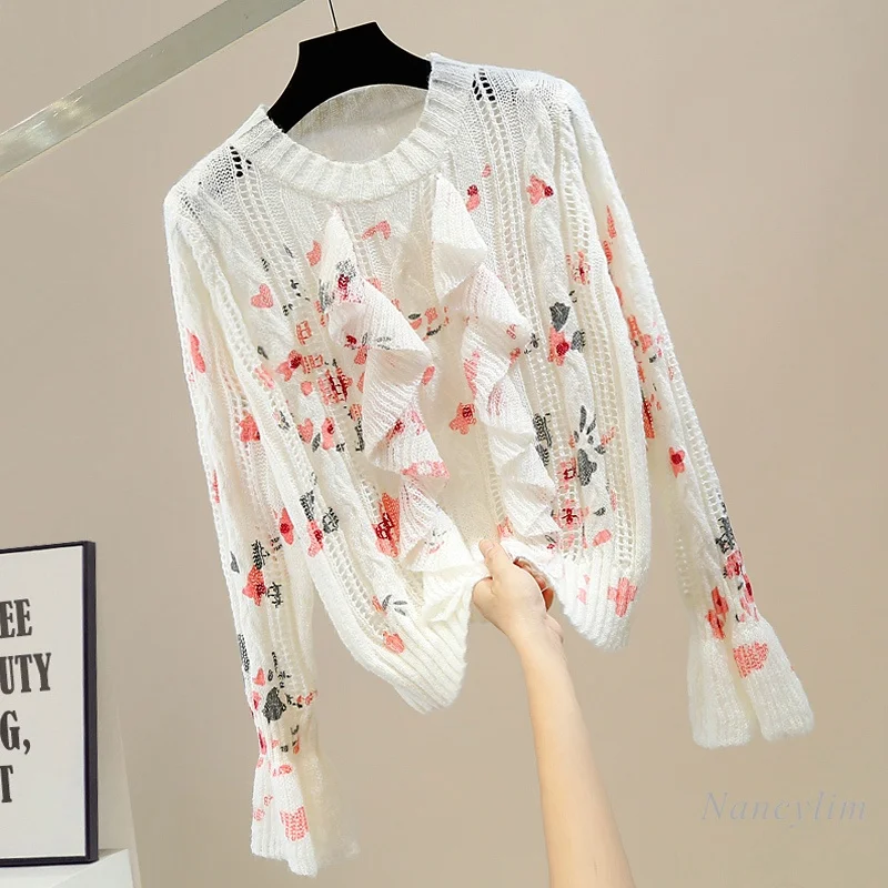 Sweet Lotus Leaf Sweater Woman Flared Sleeves Printed Hollow Pullover Knitwear Tops Pull Femme Autumn 2021 Nancylim
Sweet Lotus Leaf Sweater Woman Flared Sleeves Printed Hollow Pullover Knitwear Tops Pull Femme Autumn 2021 Nancylim