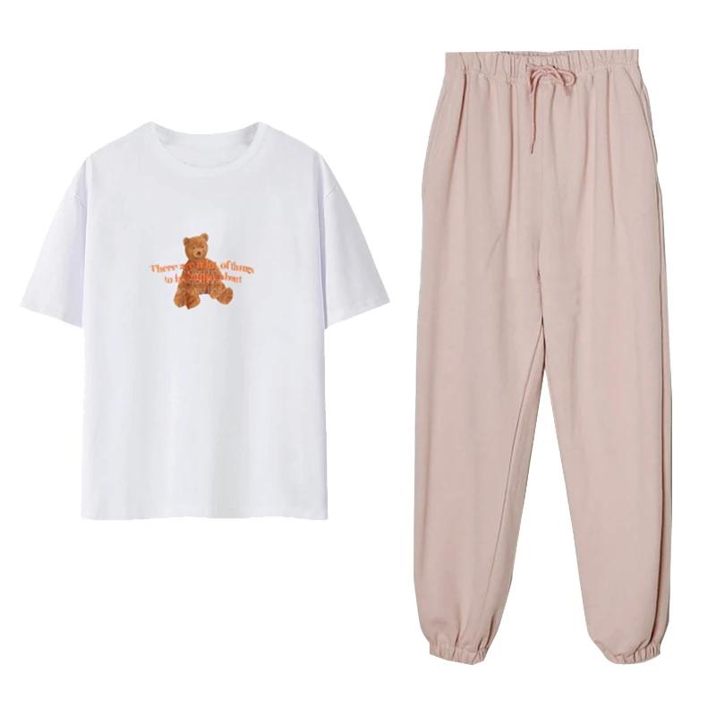 Summer Bear Printed T-shirt Short Sleeve Top + High Top Sports Ankle-Tied Sweatpants Loose Casual Pants Two-Piece Suit
Summer Bear Printed T-shirt Short Sleeve Top + High Top Sports Ankle-Tied Sweatpants Loose Casual Pants Two-Piece Suit