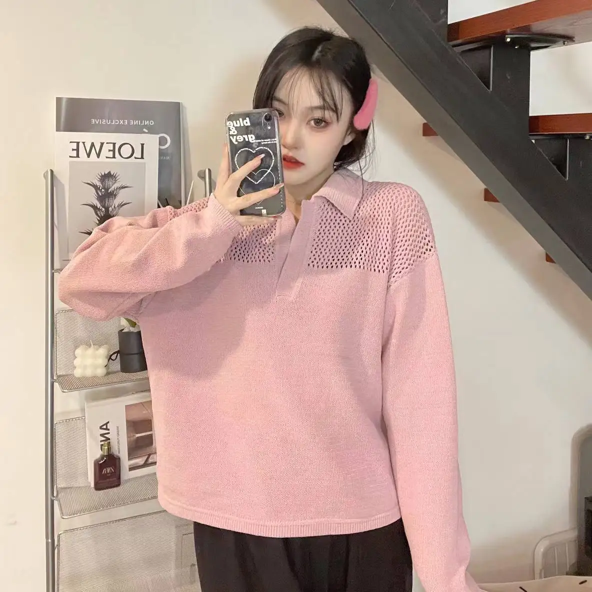 JUNWU Autumn Women's Pink Lapel Hollow Strapless Chic Design Long Sleeve Knitted Sweater Pullover Sexy Sweet Casual
JUNWU Autumn Women's Pink Lapel Hollow Strapless Chic Design Long Sleeve Knitted Sweater Pullover Sexy Sweet Casual