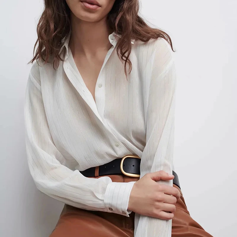 New product ladies pure white blouse long-sleeved striped shirt top baggy business wear office work shirt
New product ladies pure white blouse long-sleeved striped shirt top baggy business wear office work shirt