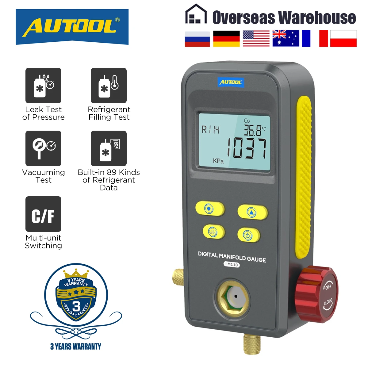Цифровой измеритель давления AUTOOL LM110 тестер утечки хладагента для кондиционера