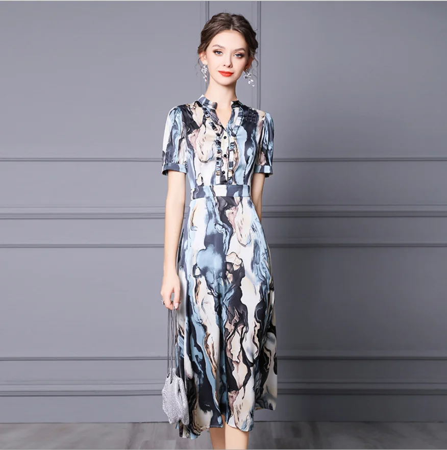 Printing Cool Short Sleeves Summer Women's Dress Long Mature OL Abstract Unique Ladies A-Line Dresses Slim Elegant Waist Skirt
Printing Cool Short Sleeves Summer Women's Dress Long Mature OL Abstract Unique Ladies A-Line Dresses Slim Elegant Waist Skirt