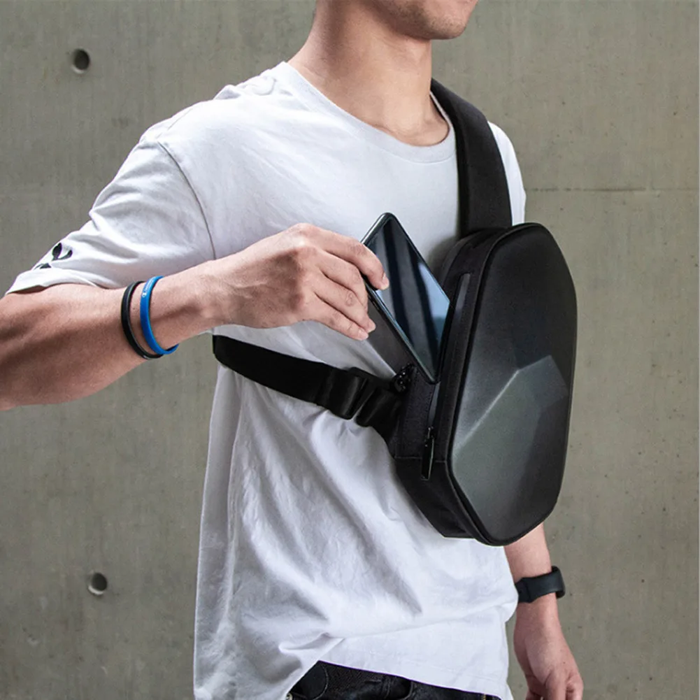 Shoulder Crossbody Bag Fashion Men Polyhedron USB Rechargeable Waterproof Chest Bags Wearable Outdoor Travel Package 
Shoulder Crossbody Bag Fashion Men Polyhedron USB Rechargeable Waterproof Chest Bags Wearable Outdoor Travel Package