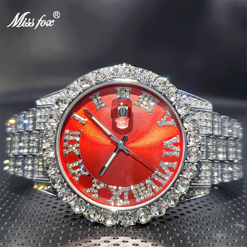 Red Man Watch MISSFOX Luxury Ice Out Bracelet Hip Hop Fancy Men Watch Full Diamond Waterproof Couples Wristwatch Custom Logo
Red Man Watch MISSFOX Luxury Ice Out Bracelet Hip Hop Fancy Men Watch Full Diamond Waterproof Couples Wristwatch Custom Logo