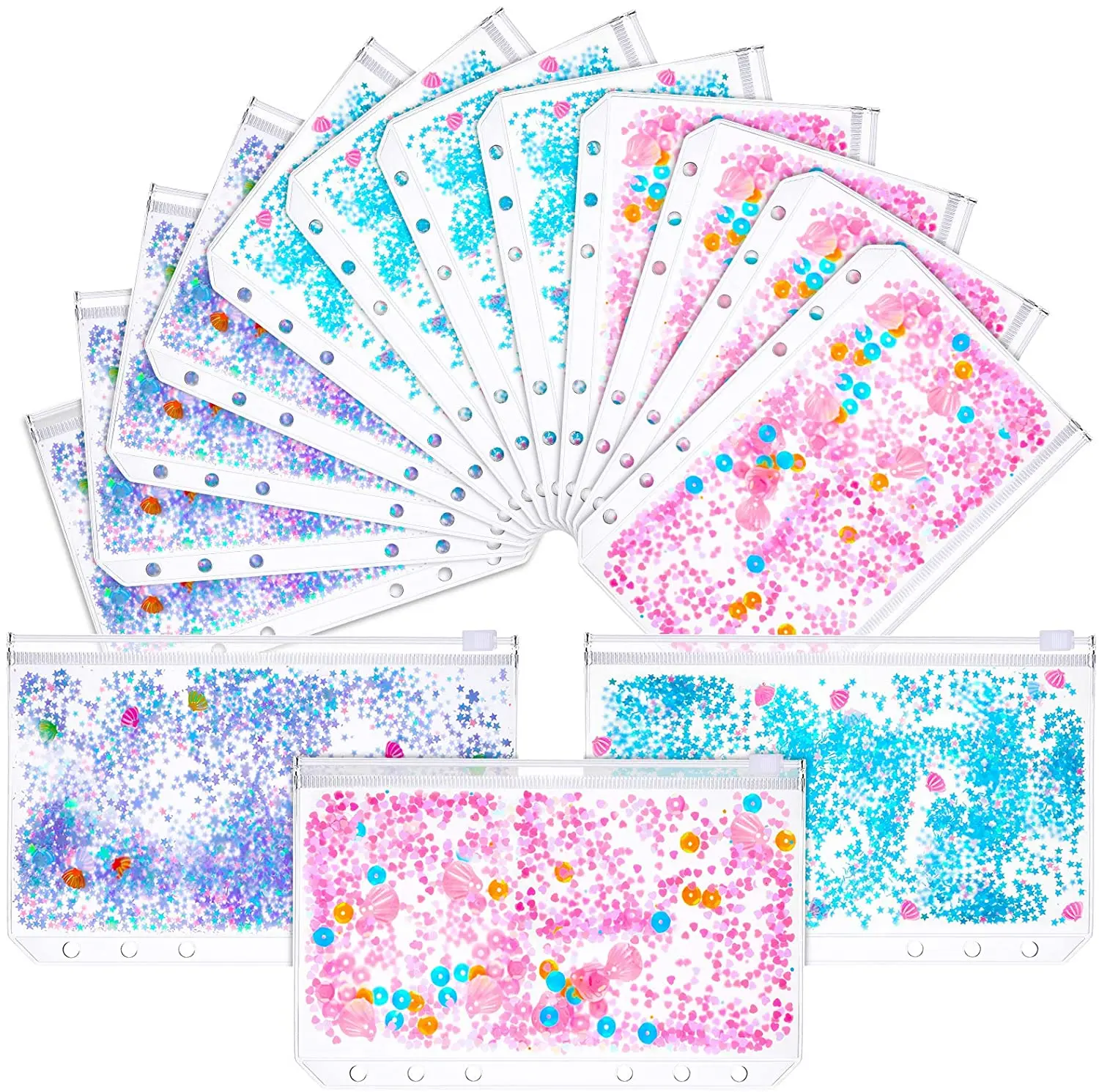 6 Pieces Binder PVC Pockets Glitter Zipper Folders A6 Size Notebook Binder Loose Leaf Bags Waterproof PVC Pouch Document Filing
6 Pieces Binder PVC Pockets Glitter Zipper Folders A6 Size Notebook Binder Loose Leaf Bags Waterproof PVC Pouch Document Filing