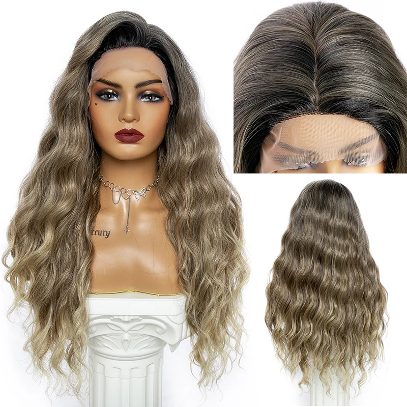 

Long Wigs Synthetic Hair Water Wavy Long Curly Lace Front Wig Free Parting Mechanism Wigs For Beautiful Girl Dream ice's 22inch