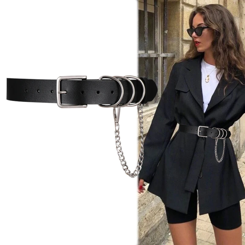 Punk Women Belts With Chain Silver Buckle Wide PU Leather Waist Strap For Jeans Trousers Casual Black Ladies Female Waistband
Punk Women Belts With Chain Silver Buckle Wide PU Leather Waist Strap For Jeans Trousers Casual Black Ladies Female Waistband