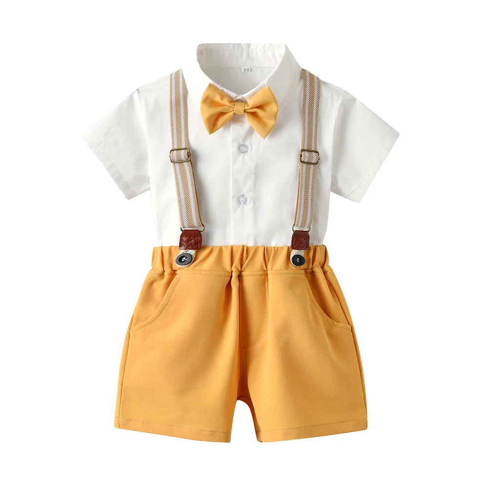 

Toddler Baby Boy Clothing Set Gentleman Bow-knot Short Sleeve Shirt + Suspender Shorts 2Pcs Outfits Newborn Boy Clothes Set