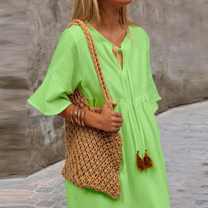 2021 Spring Flare Sleeve Solid A-Line Dress Women O Neck Tie-up Tassel Party Dress Summer Elegant Half Sleeve Mini Dress Vestido
2021 Spring Flare Sleeve Solid A-Line Dress Women O Neck Tie-up Tassel Party Dress Summer Elegant Half Sleeve Mini Dress Vestido