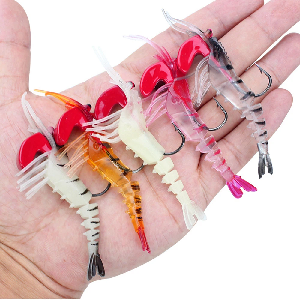 

5Pcs Soft Shrimp Fishing Lures 13g Multi Jointed Big Lure Lifelike Luminous Baits Saltwater Freshwater with Lead Jig Head Hook