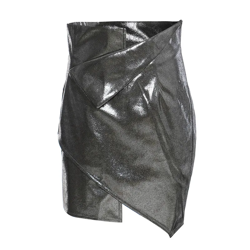 Tide Brand 2020 Spring Women's New Fashion Futuristic metal bling shiny irregular design package hip skirt silver short skirt
Tide Brand 2020 Spring Women's New Fashion Futuristic metal bling shiny irregular design package hip skirt silver short skirt