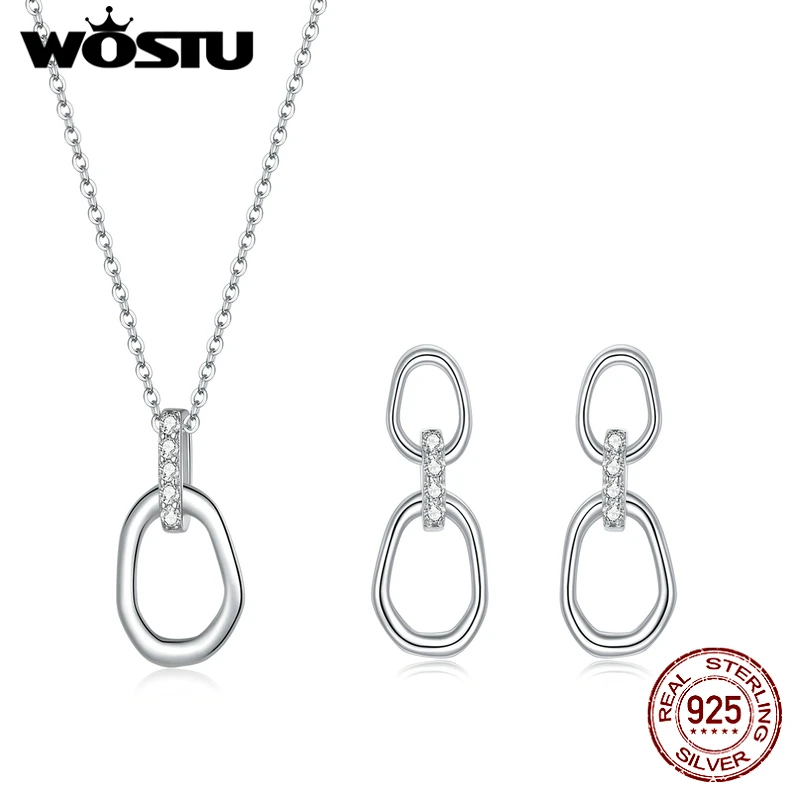WOSTU Genuine 925 Sterling Silver Geometric Set Drop Hoop Earrings & Necklace Chain For Women Luxury Jewelry S226
WOSTU Genuine 925 Sterling Silver Geometric Set Drop Hoop Earrings & Necklace Chain For Women Luxury Jewelry S226