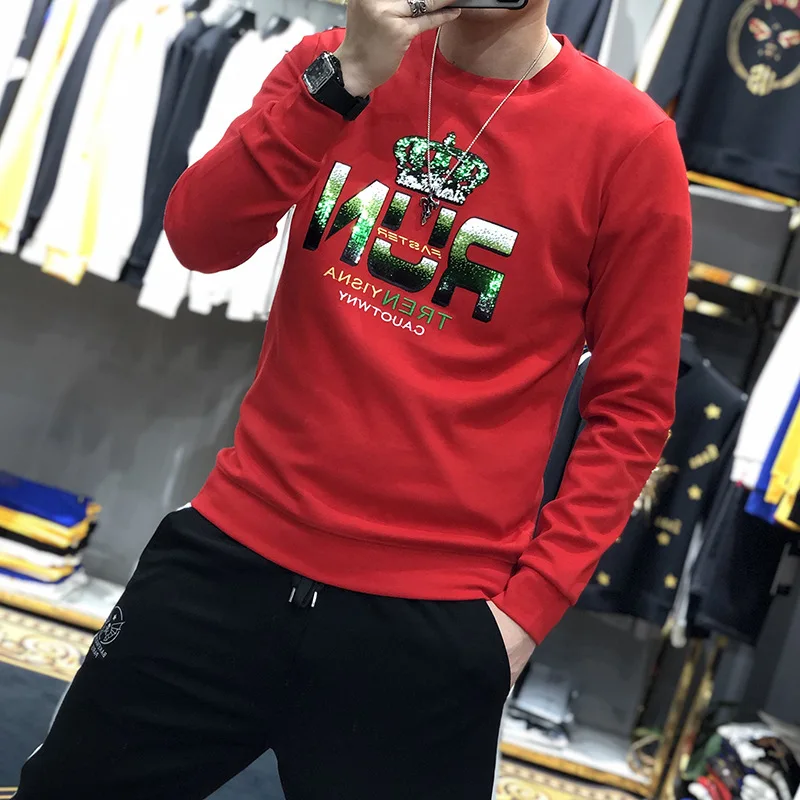2021 spring new letter crown personality fashion embroidery casual sequined sweater men's long-sleeved T-shirt
2021 spring new letter crown personality fashion embroidery casual sequined sweater men's long-sleeved T-shirt