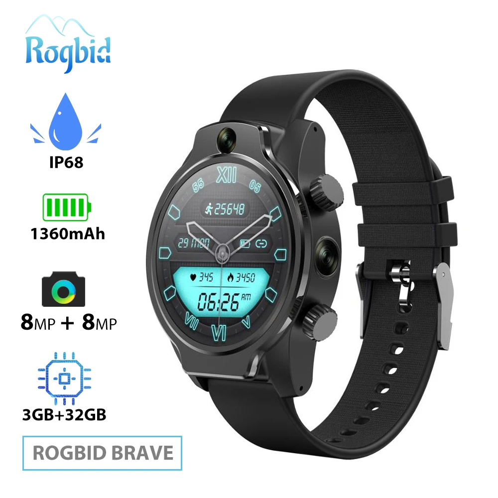 Rogbid Brave 4G Smart Watches Phone Face Unlock 3GB 32GB with HD Dual 8MP Camera GPS WIFI IP68 Waterproof Android Smartwatch Men
Rogbid Brave 4G Smart Watches Phone Face Unlock 3GB 32GB with HD Dual 8MP Camera GPS WIFI IP68 Waterproof Android Smartwatch Men
