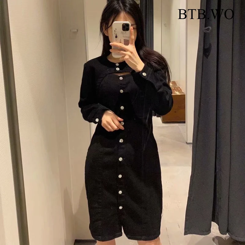 BTB.WO Za Dress Women Elegant Splicing Diamond Button Mini Dress Vintage Long Sleeve Female Dresses Veatidos Mujer
BTB.WO Za Dress Women Elegant Splicing Diamond Button Mini Dress Vintage Long Sleeve Female Dresses Veatidos Mujer