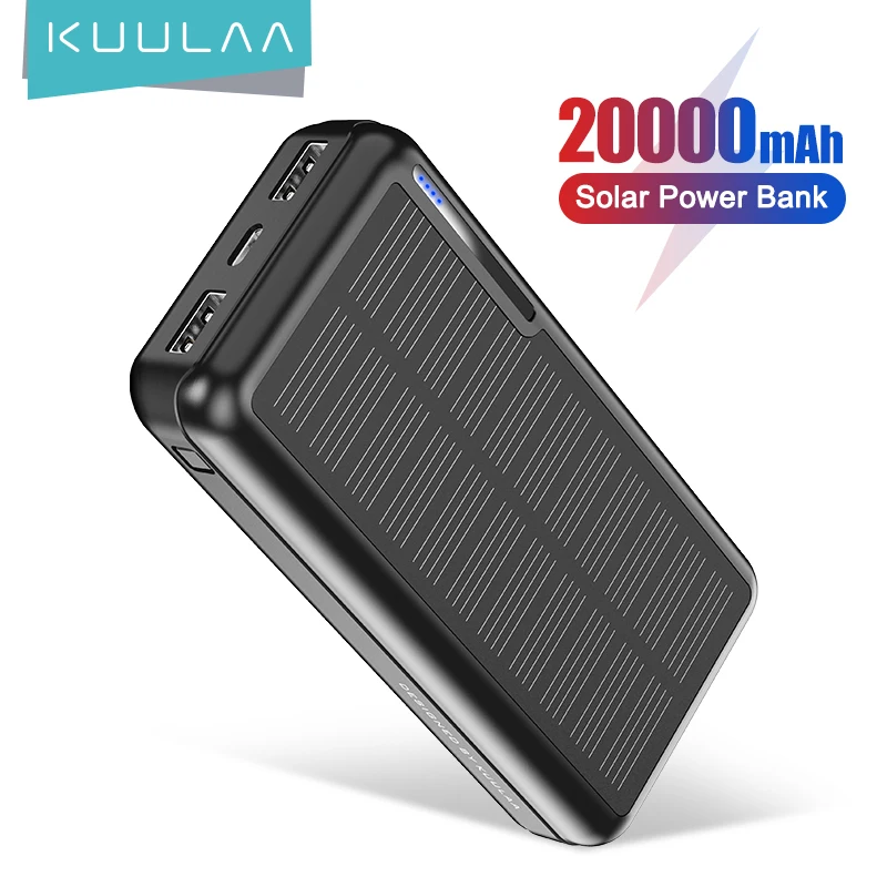 Фото KUULAA внешний аккумулятор на солнечной батарее 20000 мАч портативное зарядное