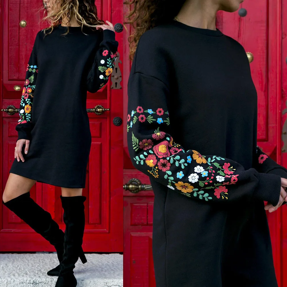 Dress Women Long Sleeve Dress Floral Print O-Neck Loose Thin Warm Sexy Dresses Elegant Multicolor Black Mujer All Season
Dress Women Long Sleeve Dress Floral Print O-Neck Loose Thin Warm Sexy Dresses Elegant Multicolor Black Mujer All Season