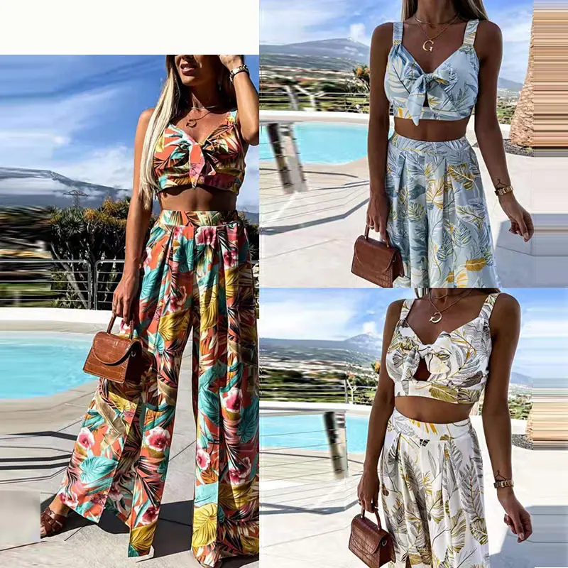 Summer Women's Lace-up Stretch Tube Top Sets And Casual Loose Print Big Swing Wide Leg Pants Suit Female Streetwear Outfits
Summer Women's Lace-up Stretch Tube Top Sets And Casual Loose Print Big Swing Wide Leg Pants Suit Female Streetwear Outfits