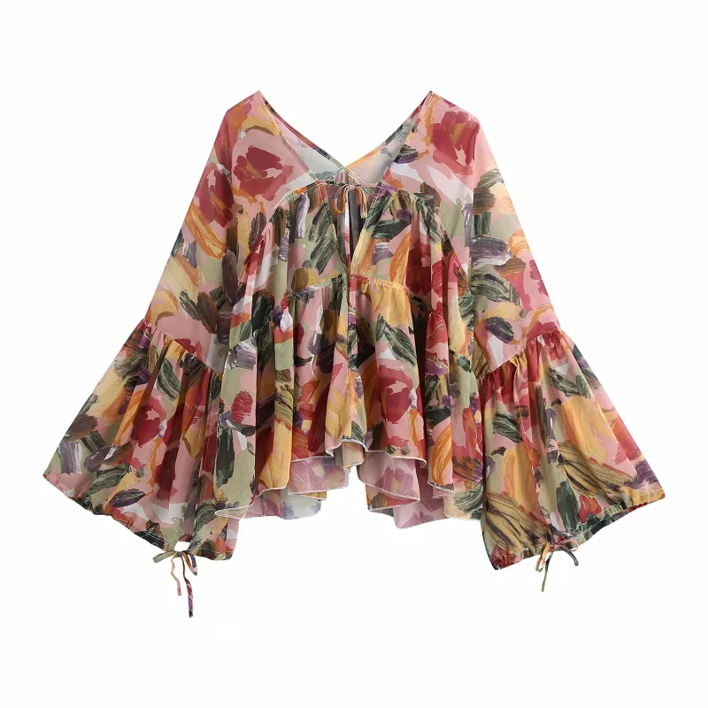 Vintage Chic Bow Tie Graffiti Print Pleated Blouses Women Fashion V-Neck Loose Sleeve Shirts Female Elegant Tops
Vintage Chic Bow Tie Graffiti Print Pleated Blouses Women Fashion V-Neck Loose Sleeve Shirts Female Elegant Tops