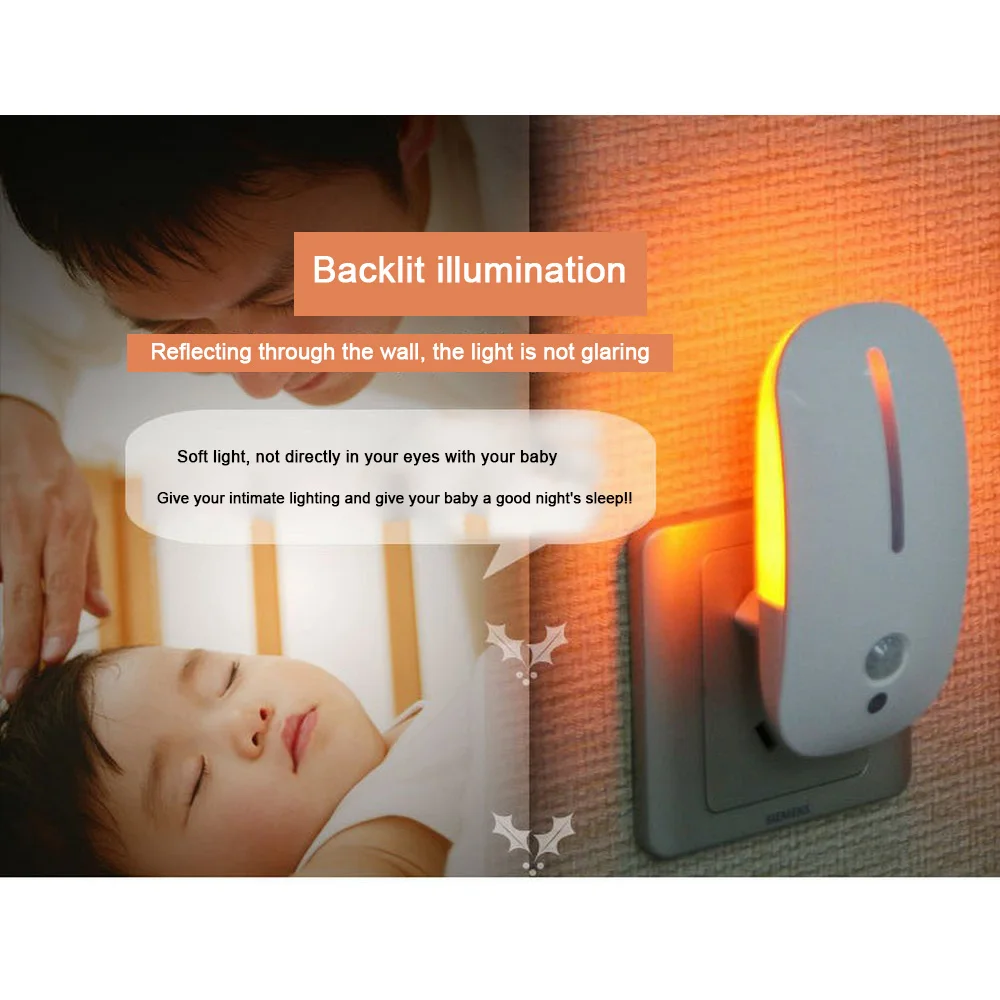 Night Lights Plug In Induction Warm Light EU Plug LED Energy Saving Bedside Lamp Wall Light Sensor Light Bedroom Hallway Lamp
Night Lights Plug In Induction Warm Light EU Plug LED Energy Saving Bedside Lamp Wall Light Sensor Light Bedroom Hallway Lamp