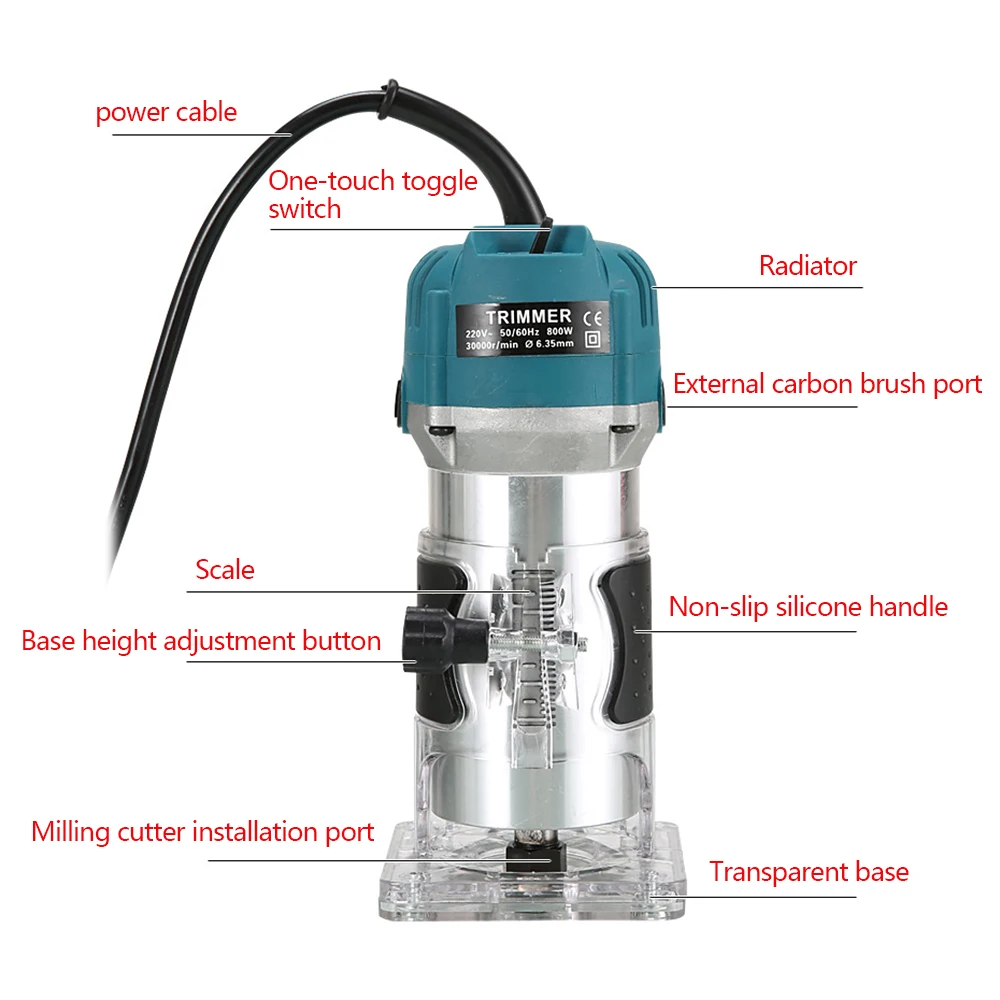 800W Electric Hand Trimmer Router Wood Carving Machine With Carrying Case Woodworking Wood Milling Slotting Machine
800W Electric Hand Trimmer Router Wood Carving Machine With Carrying Case Woodworking Wood Milling Slotting Machine