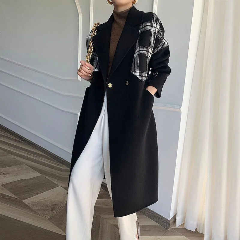 2020 Autumn Winter Warm Women Wool Coat Fashion Plaid Spliced Slim Blends Outwear Female New Arrival V Neck Office Long Coat
2020 Autumn Winter Warm Women Wool Coat Fashion Plaid Spliced Slim Blends Outwear Female New Arrival V Neck Office Long Coat