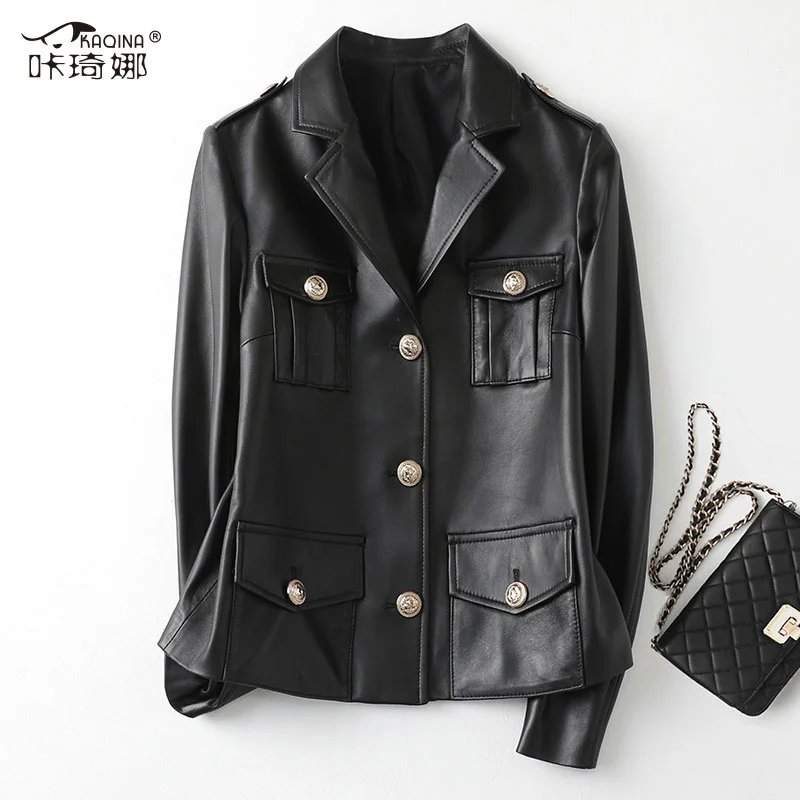 SHZQ 2021 Spring and Autumn New Sheepskin Leather Clothes Women's Short Suit Collar Pocket Leather Coat
SHZQ 2021 Spring and Autumn New Sheepskin Leather Clothes Women's Short Suit Collar Pocket Leather Coat