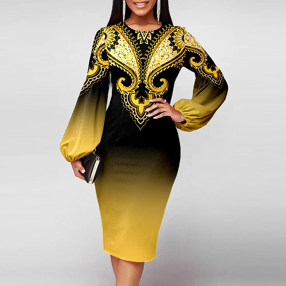 Women Party Dress 2022 Tribal Print Lantern Sleeve Dresses Autumn Winter Elegant Round Neck Ombre Midi Evening Dress Outfits
Women Party Dress 2022 Tribal Print Lantern Sleeve Dresses Autumn Winter Elegant Round Neck Ombre Midi Evening Dress Outfits