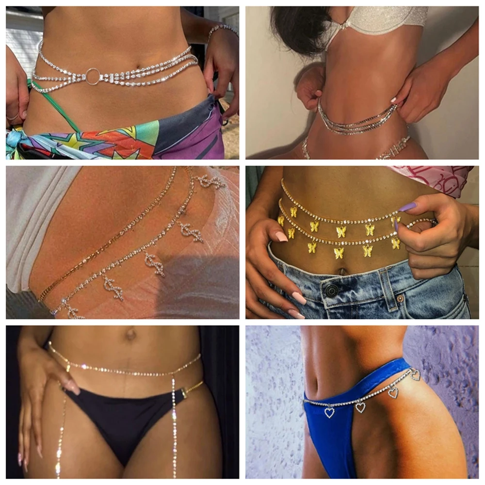 Sexy Shining Crystal Tennis Chain Waist Chain Joyas para el cuerpo For Women Dollar Butterfly love Charm Bikini Beach Jewelry
Sexy Shining Crystal Tennis Chain Waist Chain Joyas para el cuerpo For Women Dollar Butterfly love Charm Bikini Beach Jewelry